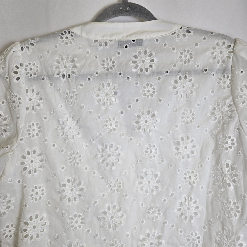 Kate Krasin Short Sleeve V-neck Eyelet Blouse, Cottage Spring Summer White Large - Picture 10 of 12